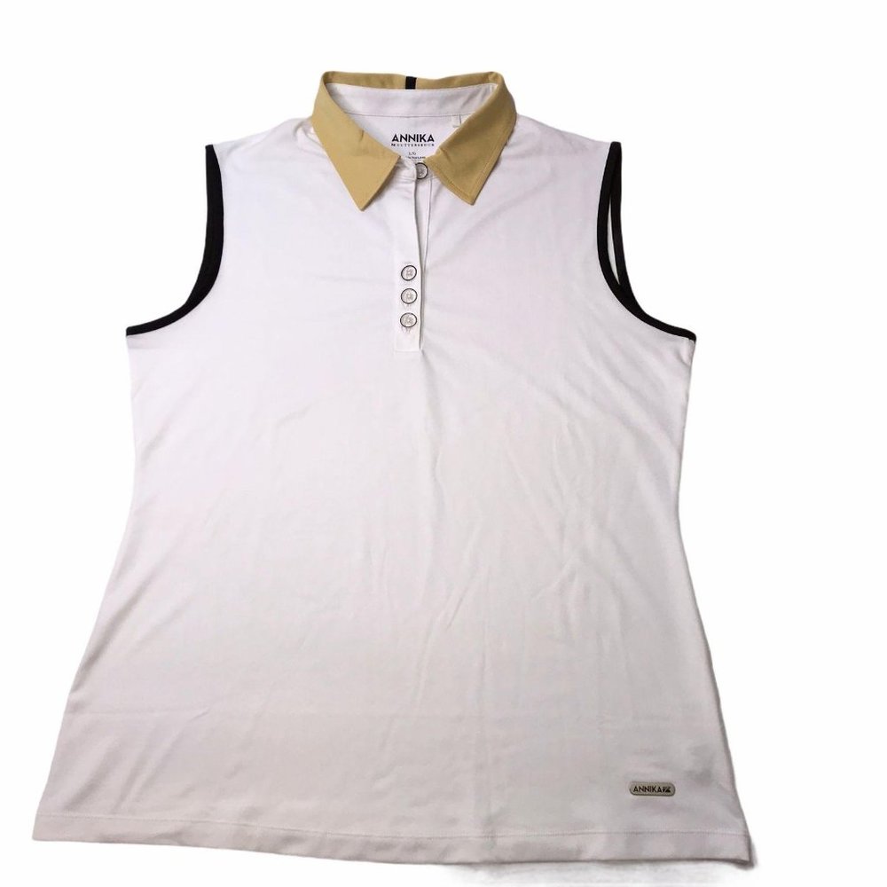 ANNIKA by Cutter and Buck Golf Tennis Polo Shirt, White, Size Women's Large